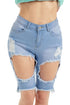 Sexy Denim Blue Distressed High Waist Bermuda Shorts